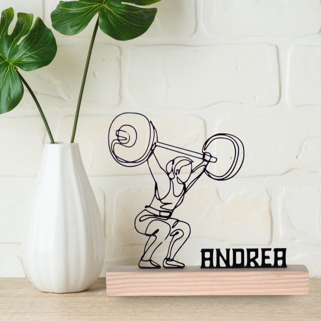Troféu personalizado de CrossFit feminino com mulher a levantar barra olímpica