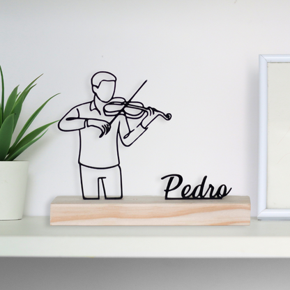 Escultura musical de violinista, homenagem personalizada com nome