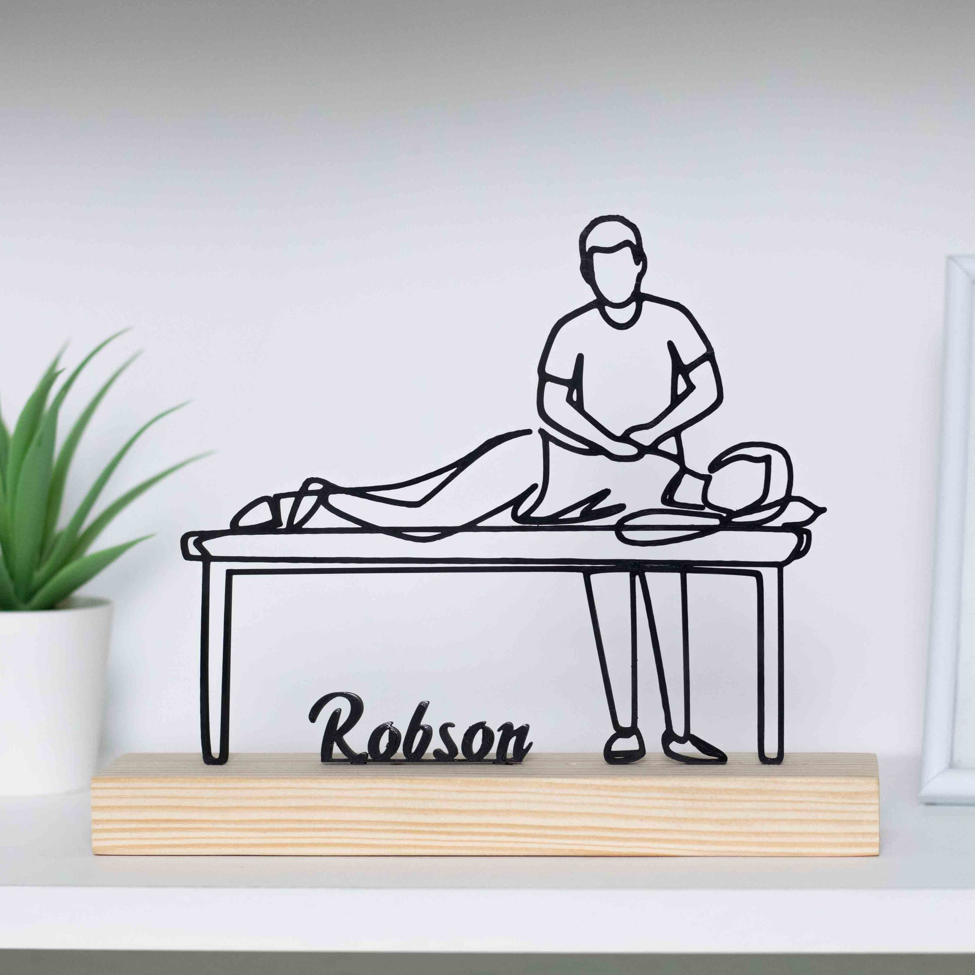 Estátua de fisioterapeuta, terapeuta e quiroprata com base de madeira, prenda personalizada elegante e única.