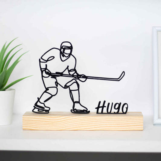 figura elegante de hóquei no gelo. Presente personalizado ou prémio para jogadores de hóquei, fãs de hóquei e amantes de decoração. Personalizável com um nome à escolha, perfeito para uma lembrança única e especial.