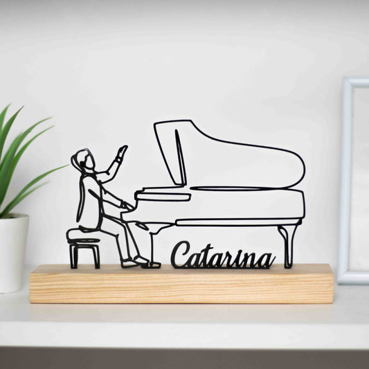 figura elegante de músico ao piano. Presente personalizado ou prémio para pianistas, amantes da música e entusiastas de decoração.